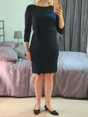 Jessica Howard Navy Long Sleeve Dress with Ruffle
